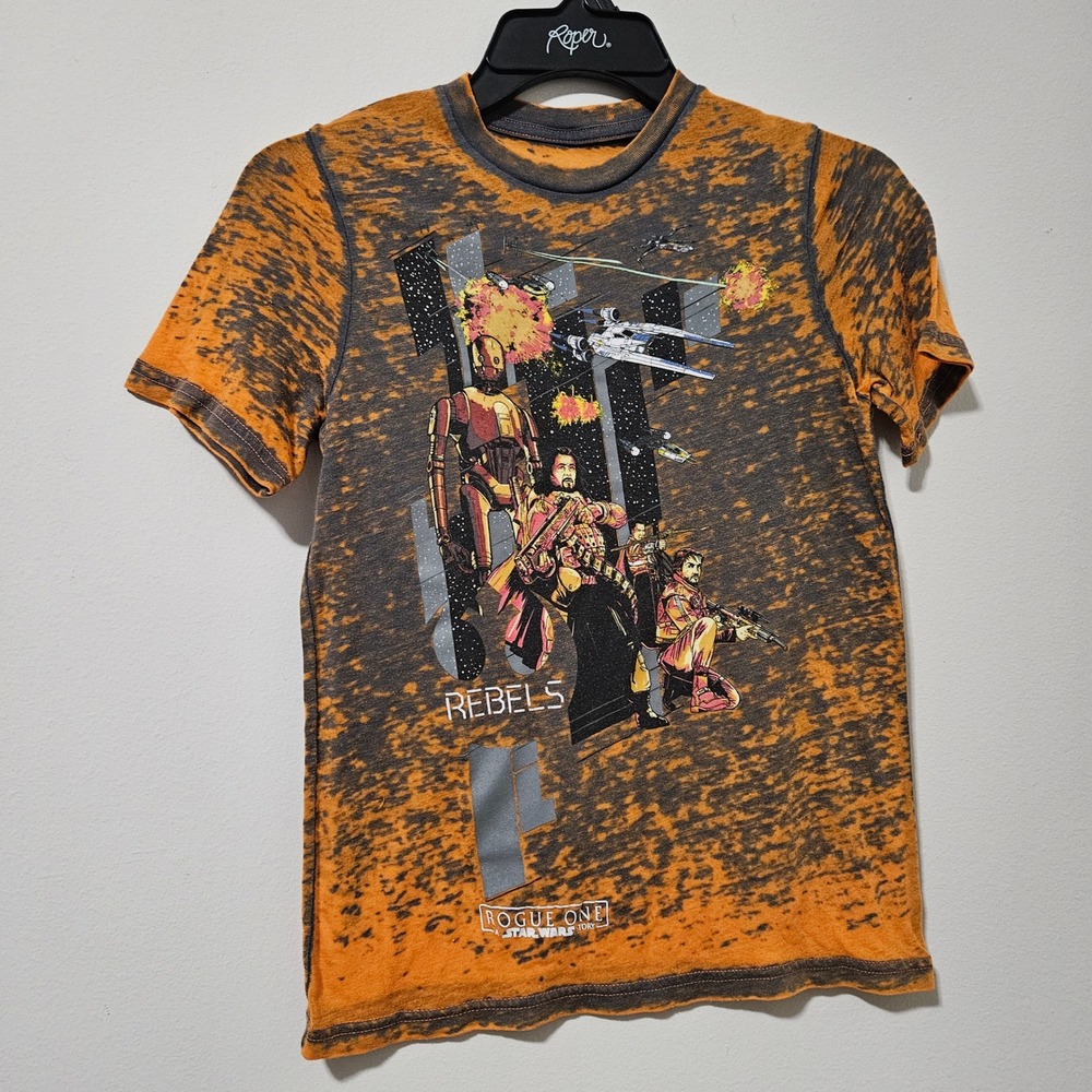 Disney Parks Star Wars Rogue One Rebels T-Shirt Orange Acid Wash Mens Medium